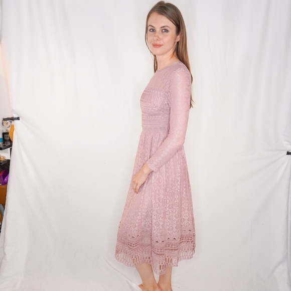 Asos Lilac Midi Lace Long Sleeve Dress NWT 2 0747 - Picture 7 of 8